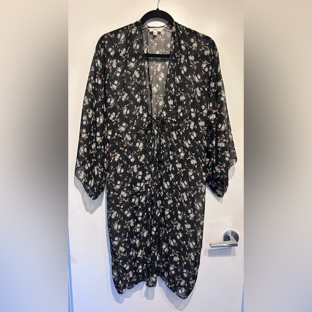 Black Sheer Floral Kimono